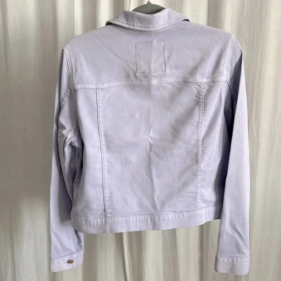 MICHAEL KORS NWOT Women’s Denim Jean Jacket Stretch Gold Button Lavender, Size L - Picture 3 of 9